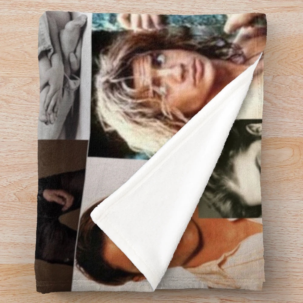 Collage plush blanket with images of actor Brendan Fraser