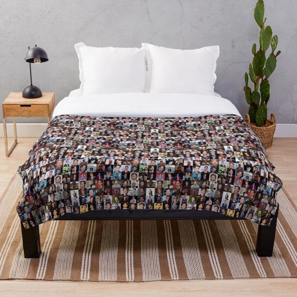 Collage plush blanket featuring images of Broadway star Christian Borle