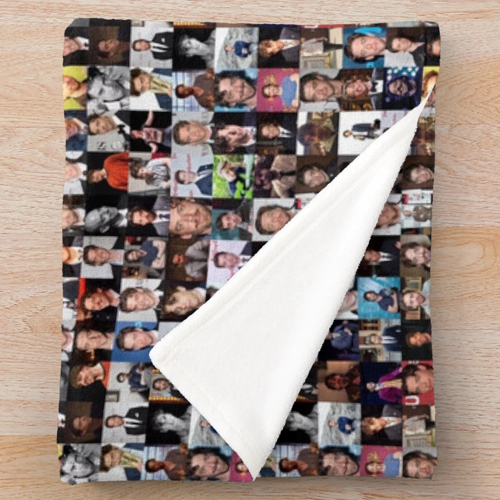 Collage plush blanket featuring images of Broadway star Christian Borle