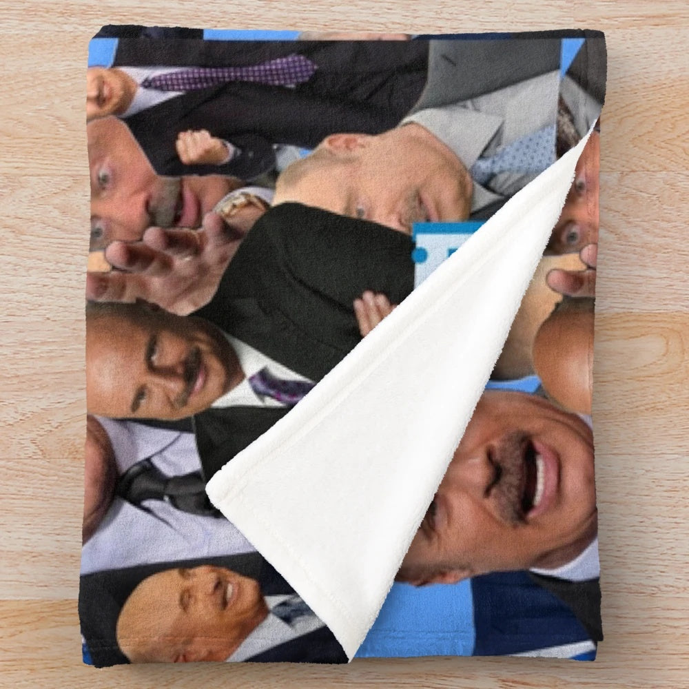 Collage plush blanket with Dr. Phil's bald head, suit, and tie