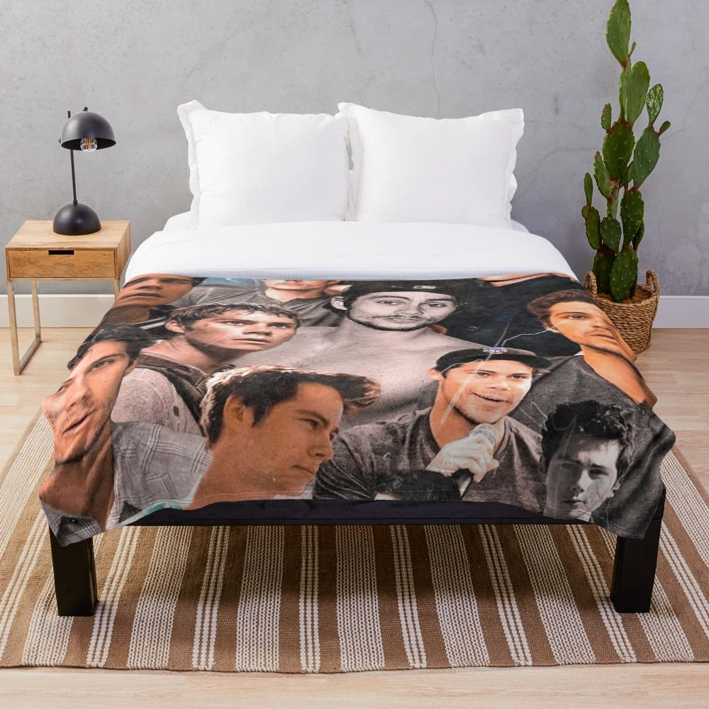Dylan O'Brien collage design printed on a soft, cozy plush blanket