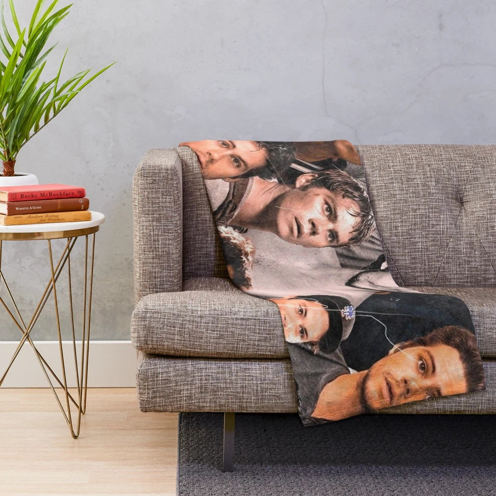 Dylan O'Brien collage design printed on a soft, cozy plush blanket