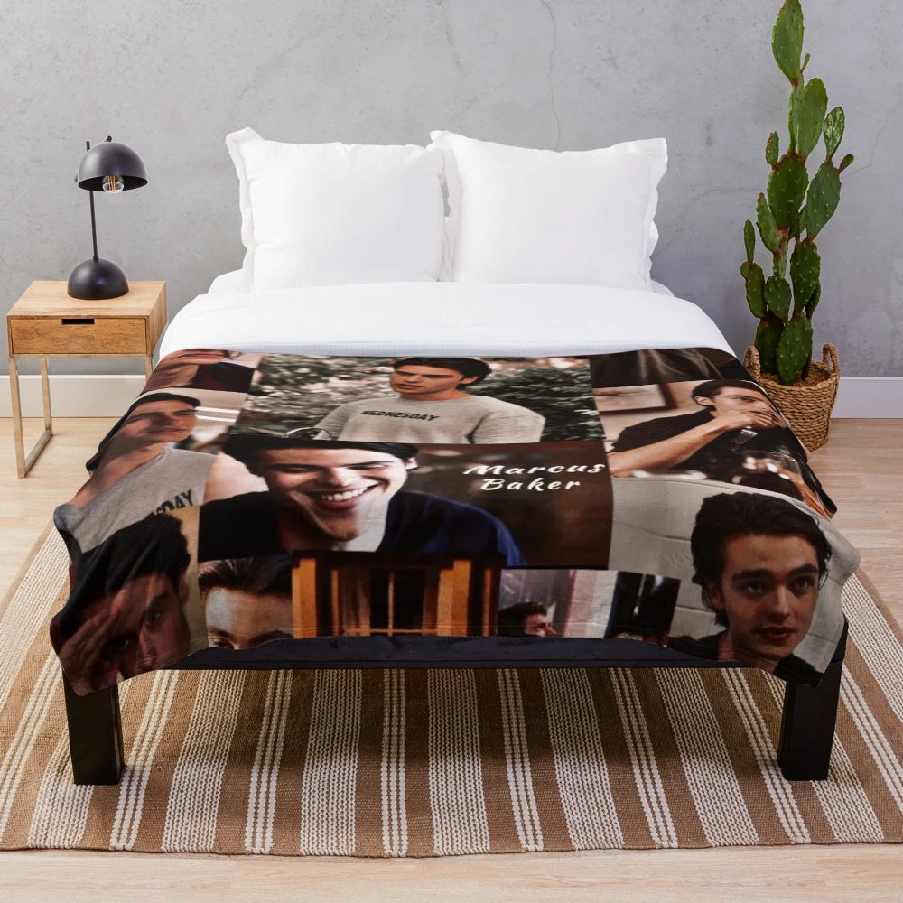 Collage pattern plush blanket featuring Marcus Baker from Ginny and Georgia