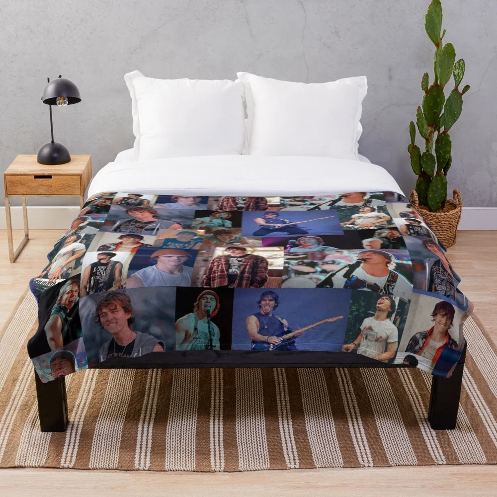 Plush blanket with a collage design featuring Charlie Gillespie as Luke from the TV show Julie and the Phantoms
