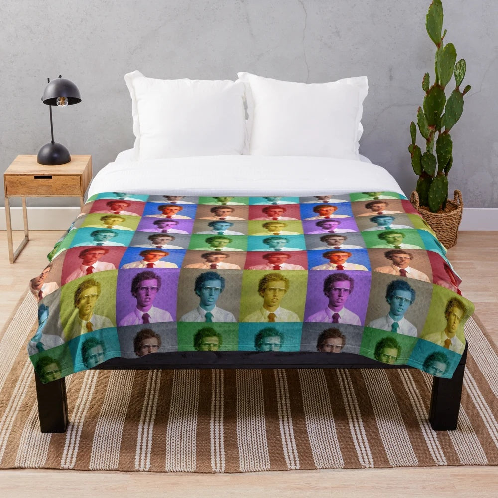 Collage plush blanket featuring characters and scenes from the movie Napoleon Dynamite