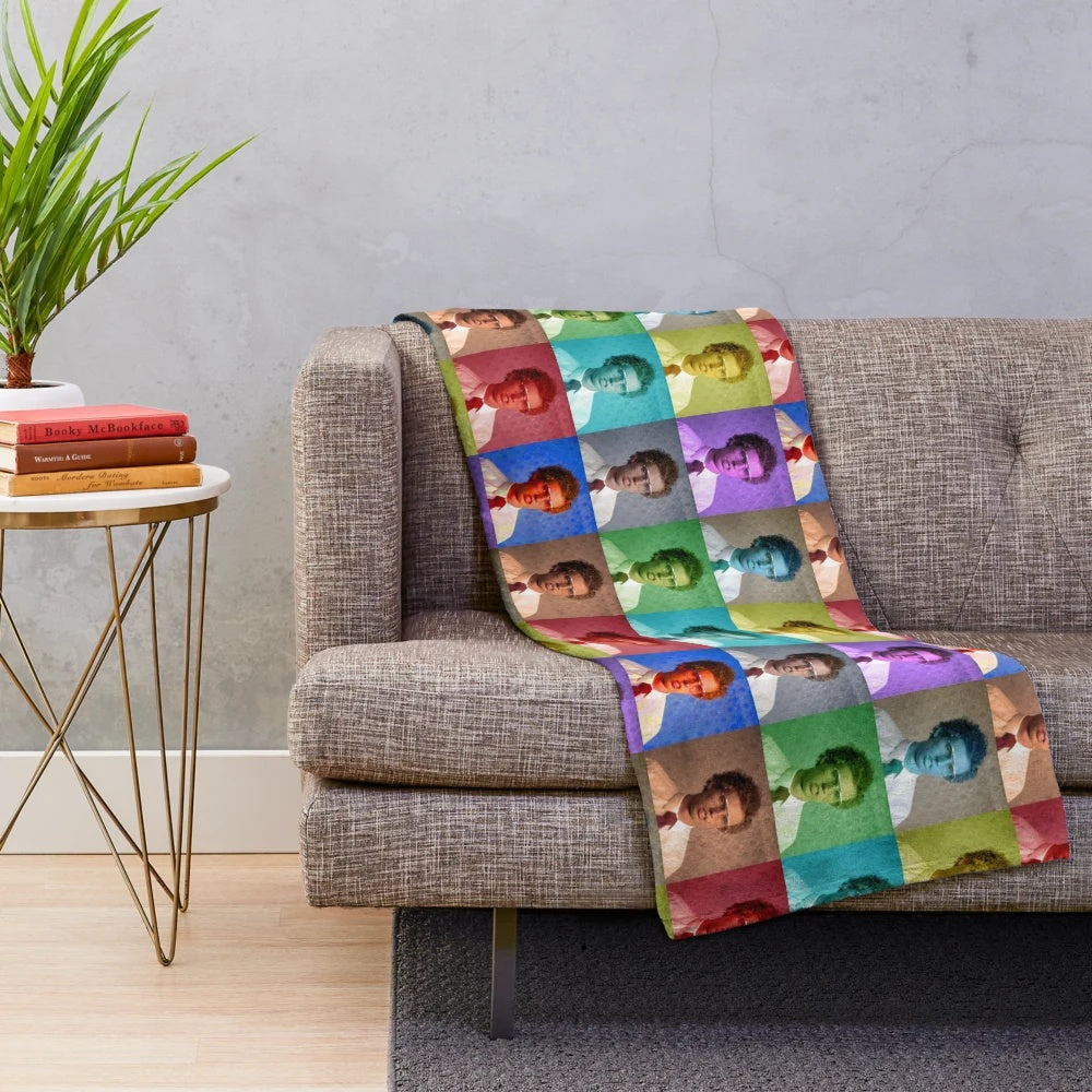 Collage plush blanket featuring characters and scenes from the movie Napoleon Dynamite
