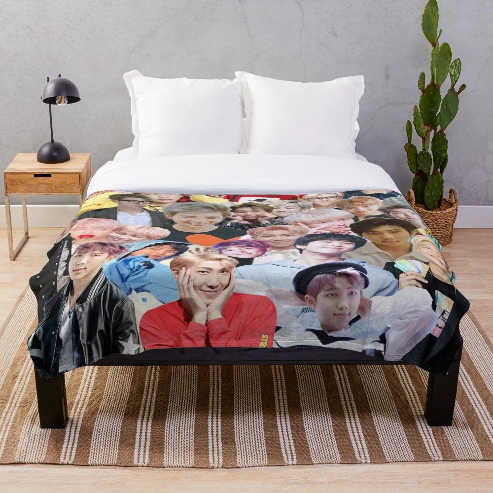 Collage-style plush blanket featuring RM from the popular K-pop group BTS