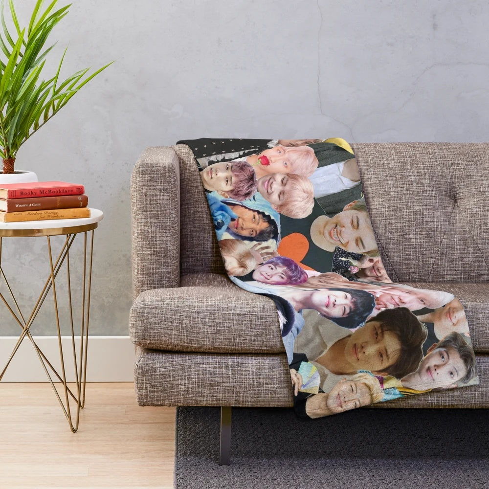 Collage-style plush blanket featuring RM from the popular K-pop group BTS