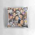 Colorful collage throw pillow featuring the image of popular actor Leonardo DiCaprio