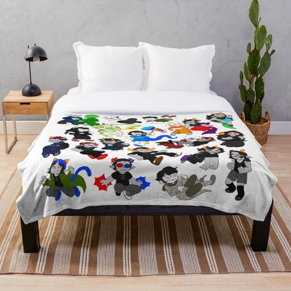 All the characters from Homestuck featured on a cozy plush blanket