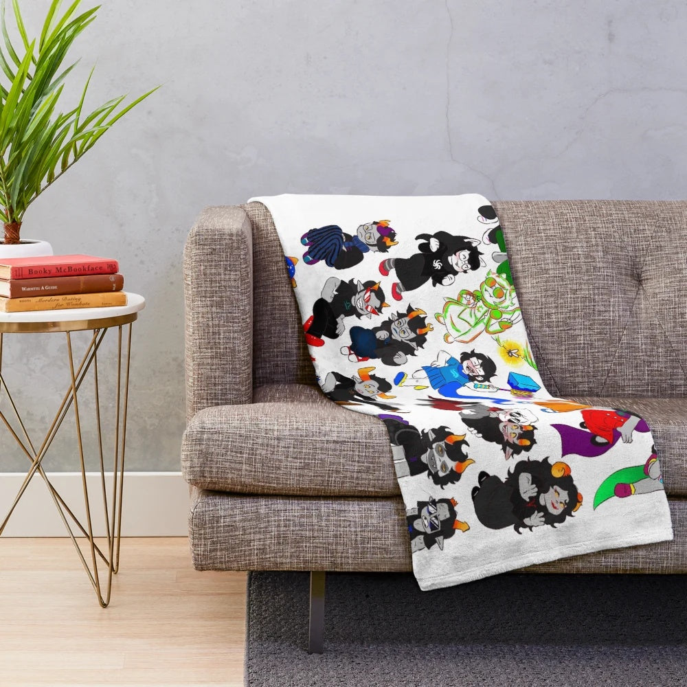 All the characters from Homestuck featured on a cozy plush blanket