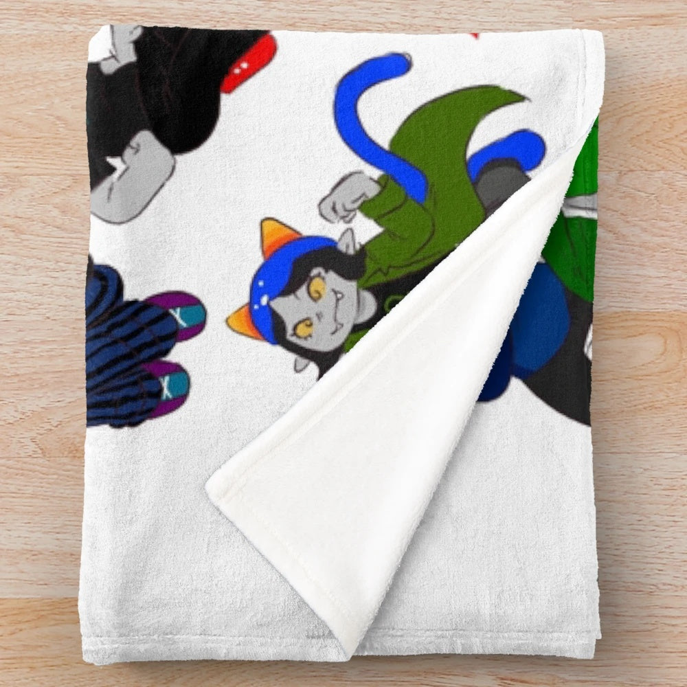 All the characters from Homestuck featured on a cozy plush blanket