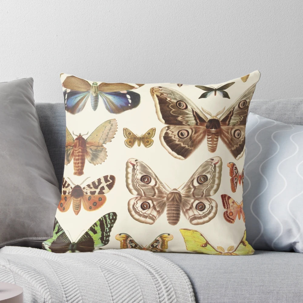 Assortment of decorative throw pillows featuring various bug, insect, and animal designs