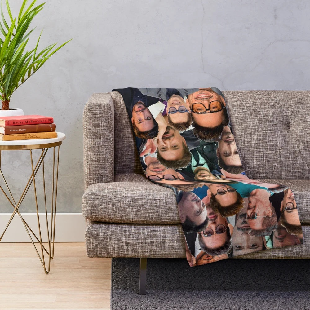 Artistic photo collage of Robert Downey Jr. on a cozy plush blanket