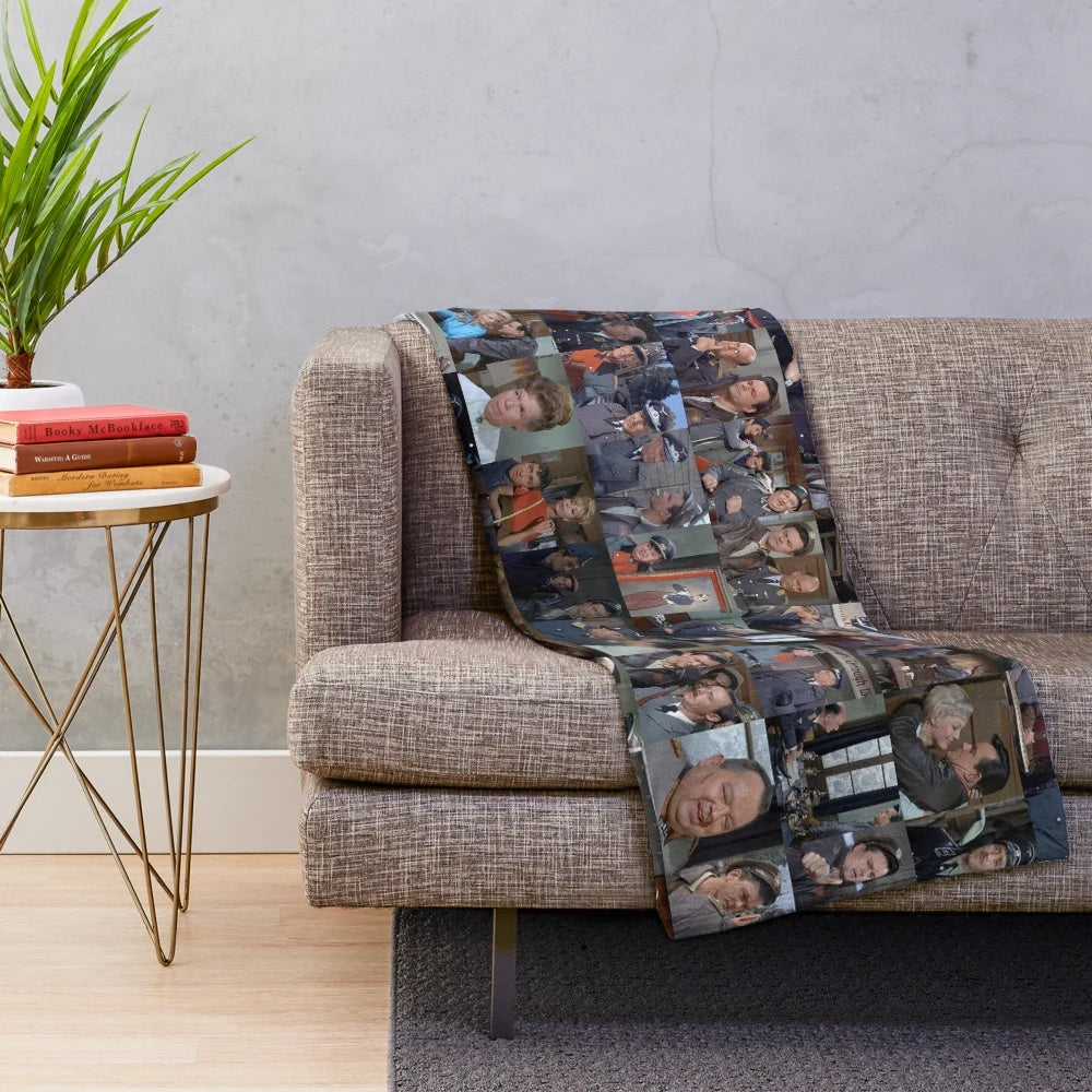Hogan's Heroes inspired plush blanket with iconic characters and military themes
