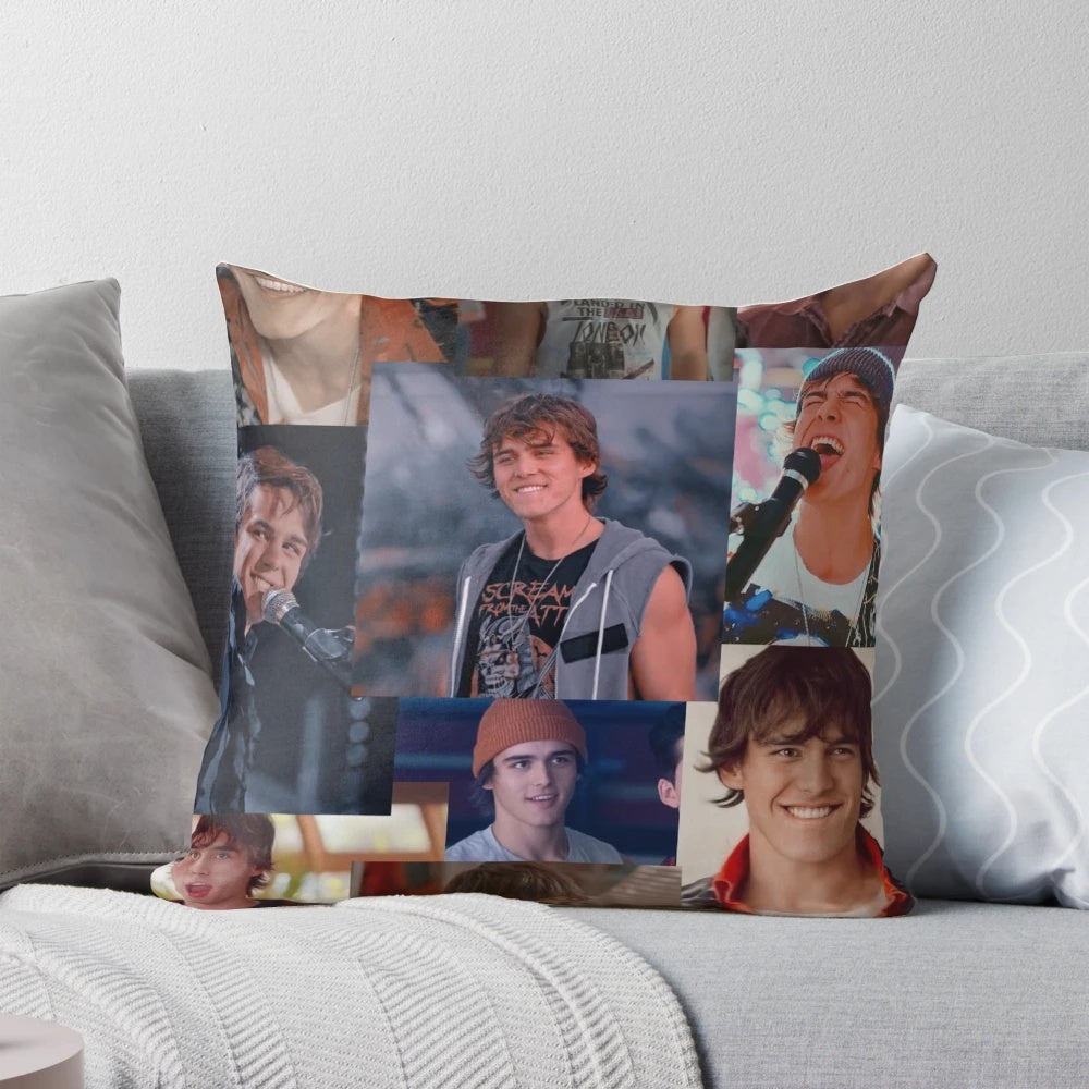 Colorful collage-style pillow featuring characters from the TV series Julie and the Phantoms