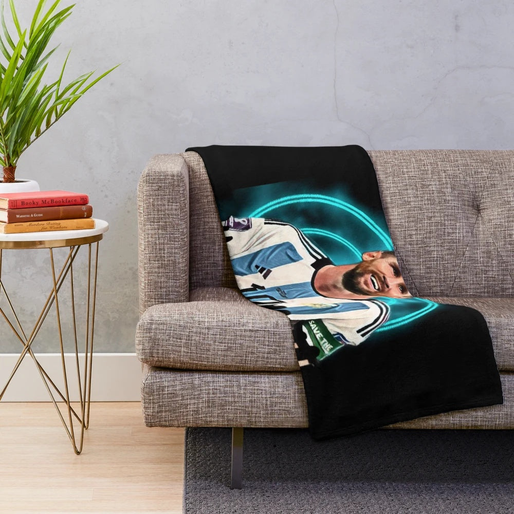 Lionel Messi Plush Blanket with Soccer Player Illustration