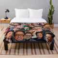 Plush blanket featuring a collage of photos of actor Robert Downey Jr. in his iconic Marvel roles