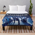 Plush blanket featuring logo and imagery of popular European rock band