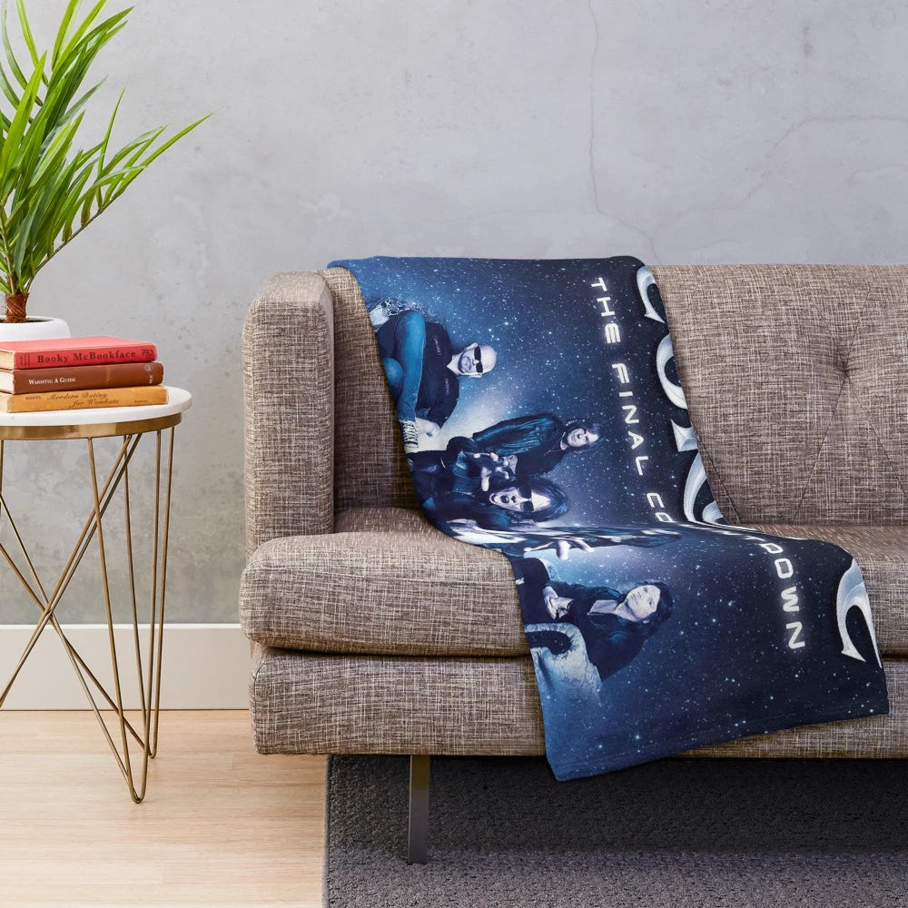 Plush blanket featuring logo and imagery of popular European rock band