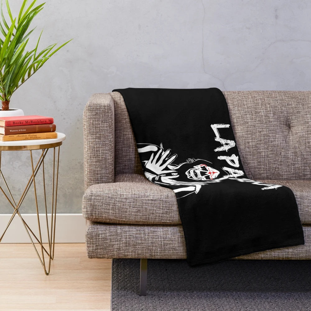 Plush blanket featuring the iconic skeleton mask and attire of La Parka, the legendary Mexican luchador.