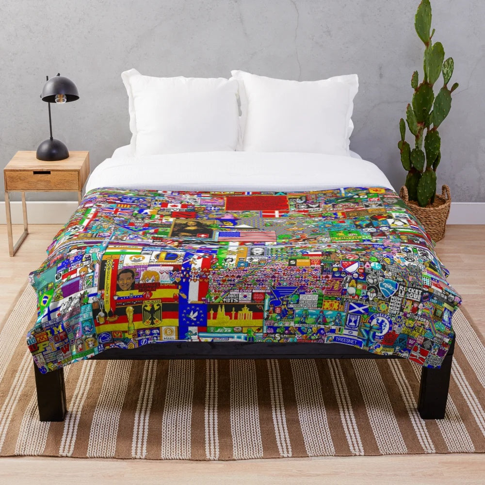 Reddit r/Place Final Canvas Plush Blanket featuring pixel art designs