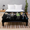 Rocky Horror Picture Show inspired plush blanket featuring caricatures of the main characters
