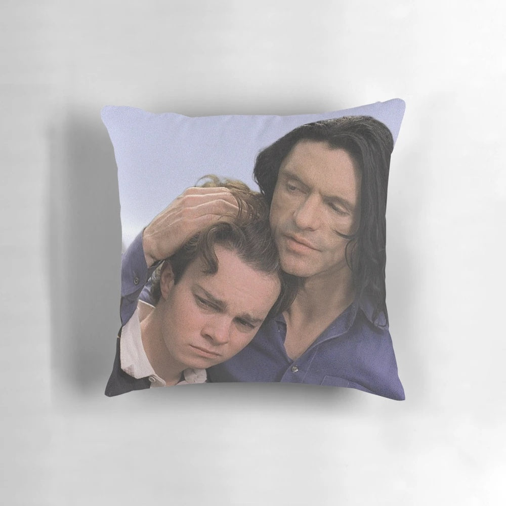 Plush pillow depicting the iconic character Tommy Wiseau from the cult classic film The Room