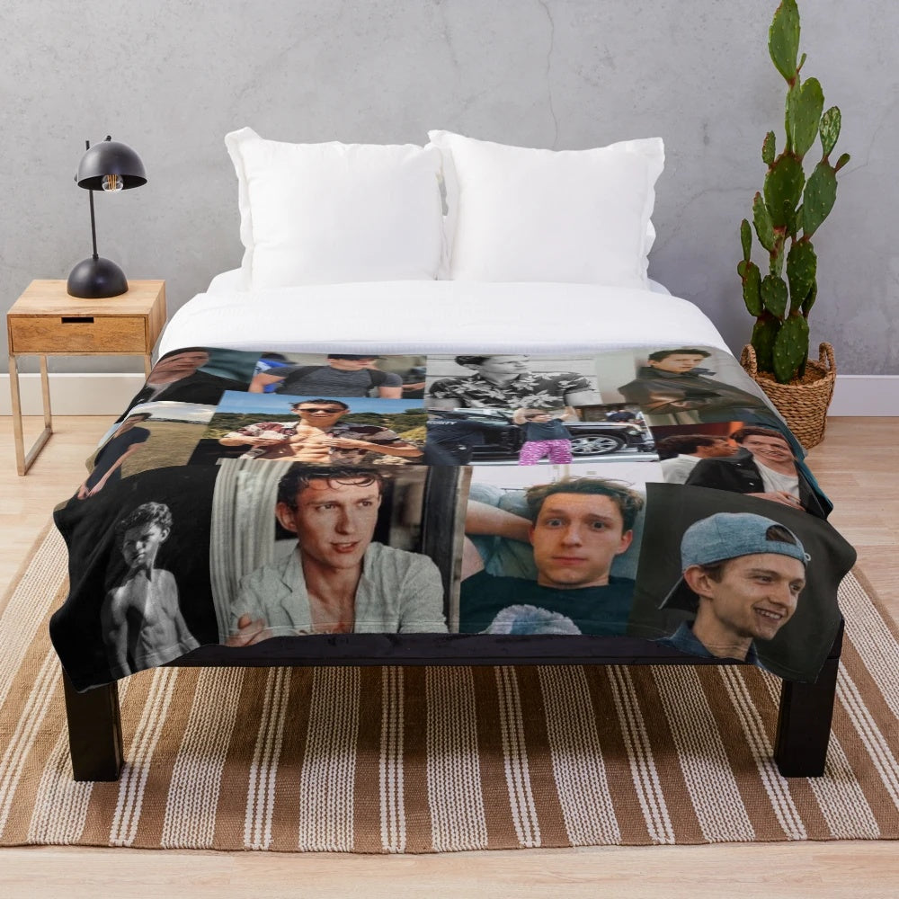 Cozy plush blanket with a collage of Tom Holland as Spider-Man