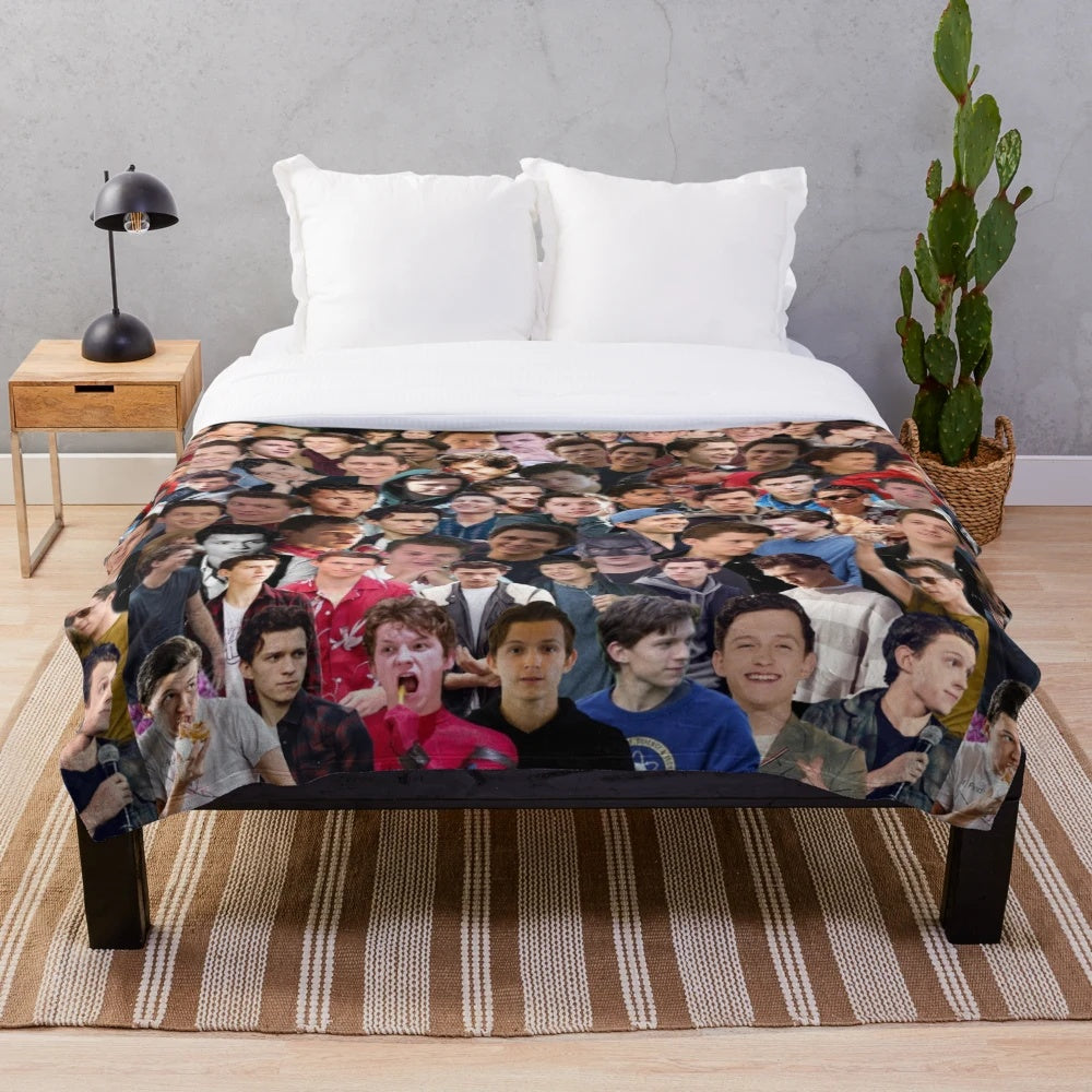 Tom Holland Inspired Plush Blanket with Spider-Man Design