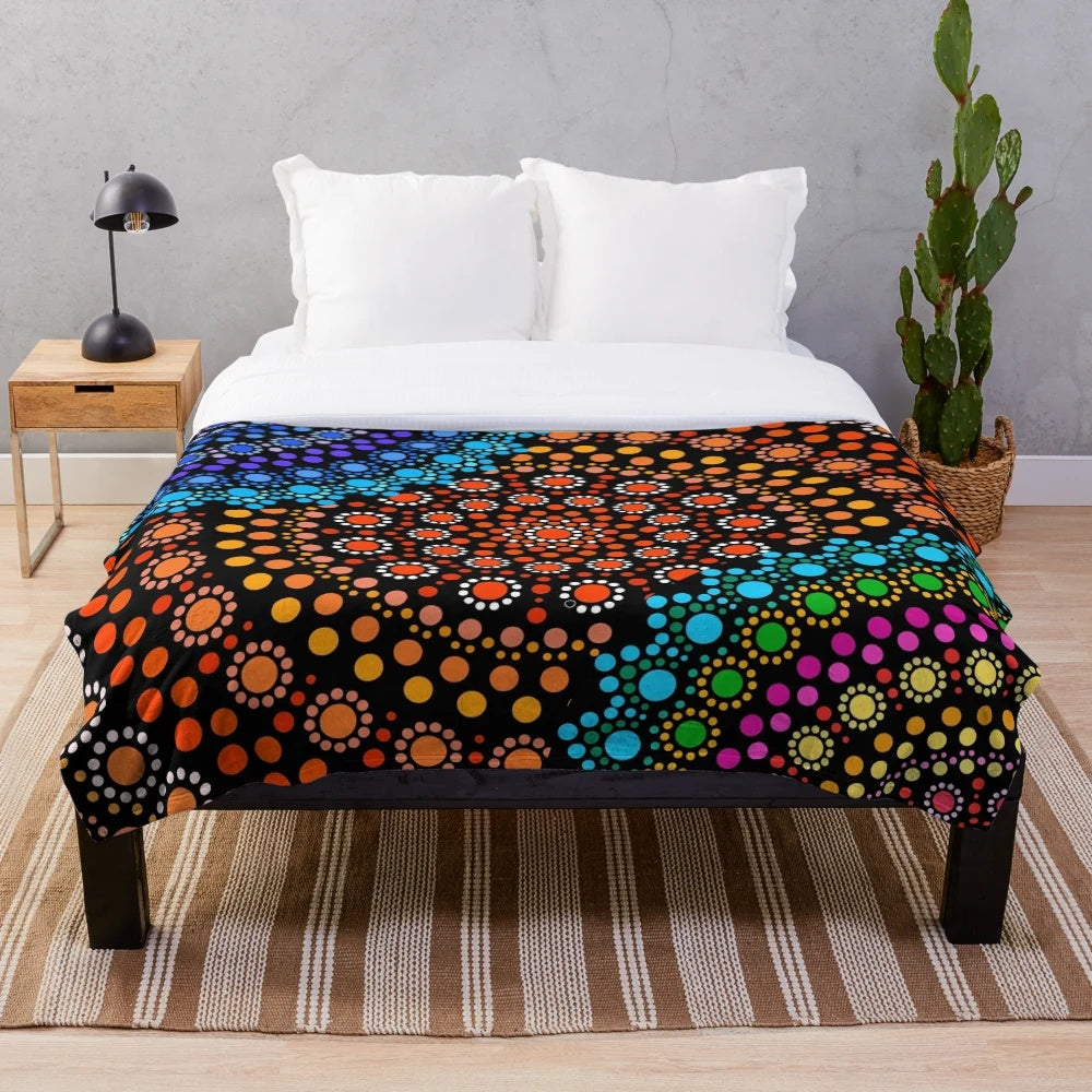 Colorful abstract aboriginal inspired plush blanket