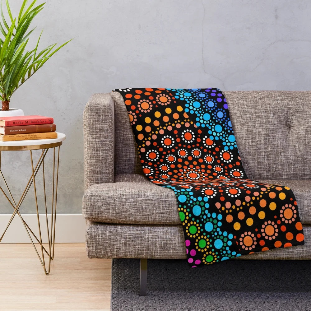 Colorful abstract aboriginal inspired plush blanket