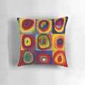 Kandinsky inspired abstract art pillow with vibrant concentric circles