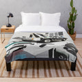 Colorful abstract minimalist painting of a classic car on a plush blanket