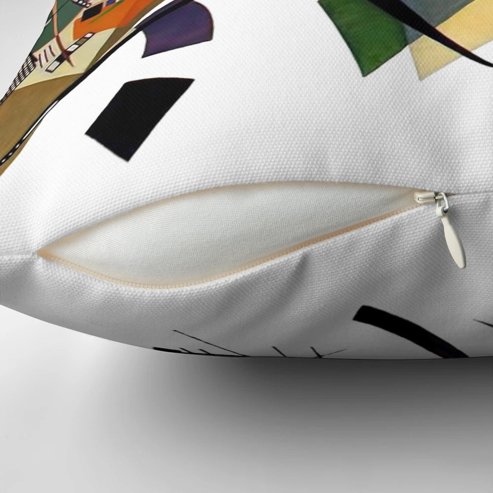 Vibrant abstract art pillow featuring Kandinsky's iconic Traverse Line painting from 1923