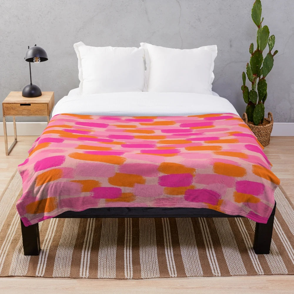 Colorful abstract plush blanket with paint brush effect
