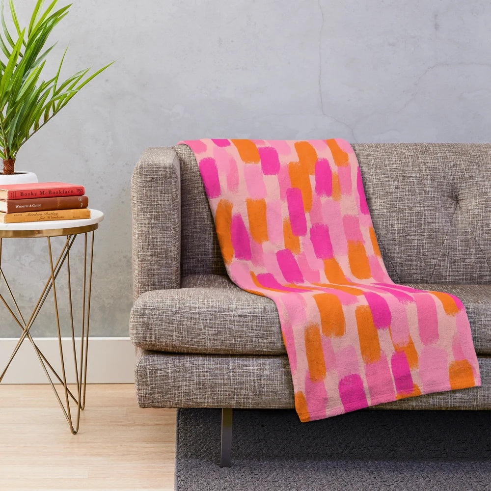 Colorful abstract plush blanket with paint brush effect