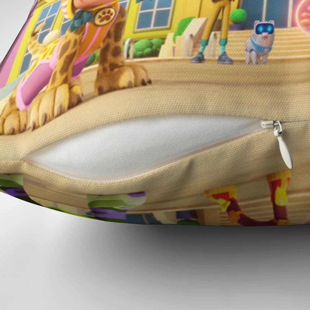 Vibrant action-themed pillow with bold colors and designs, ideal for fans of the popular cartoon series.