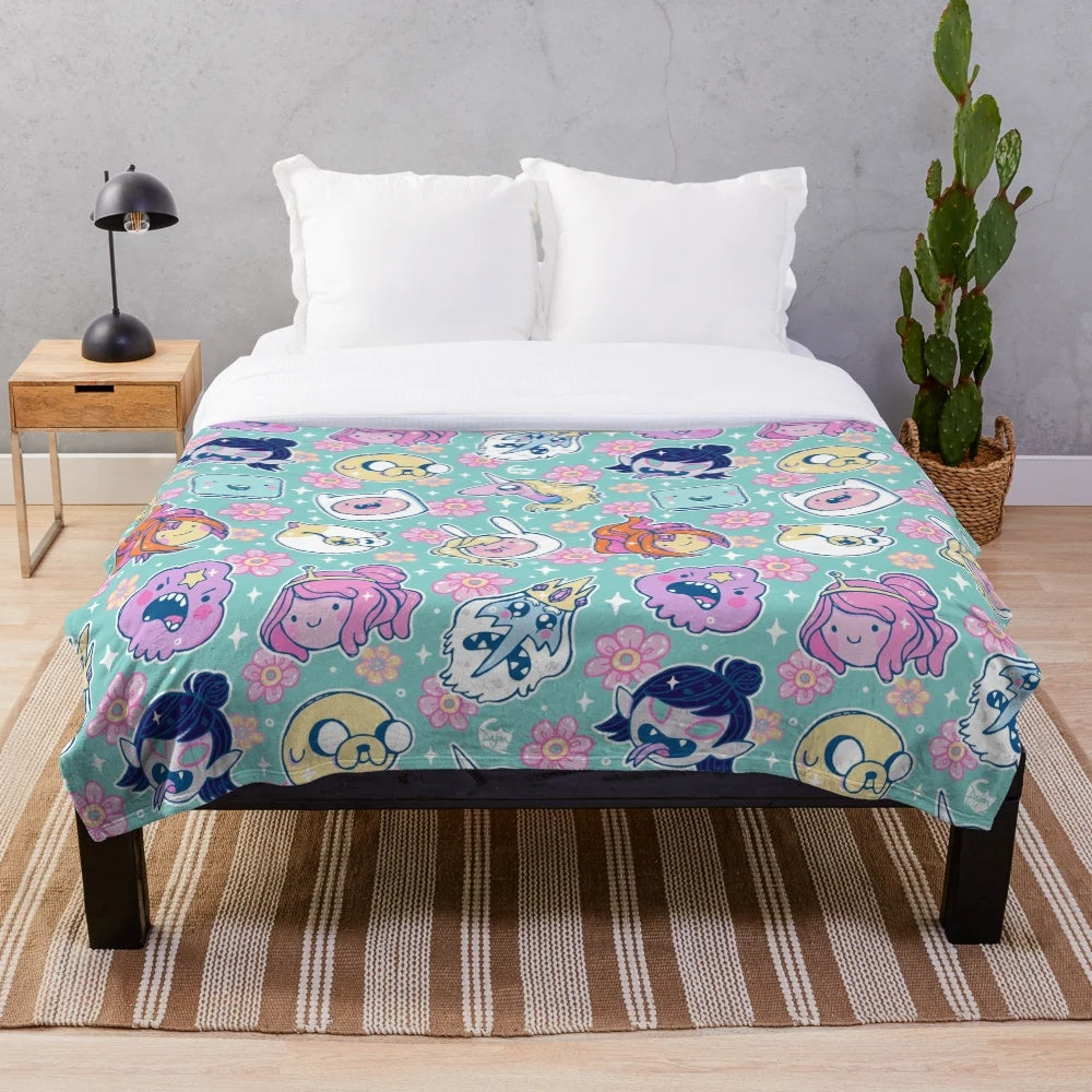 Adventure Time Inspired Plush Blanket with Kawaii Fan Art Design