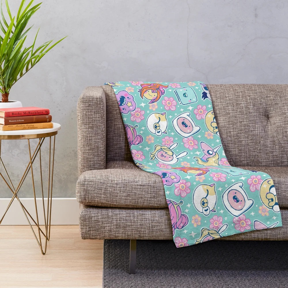 Adventure Time Inspired Plush Blanket with Kawaii Fan Art Design