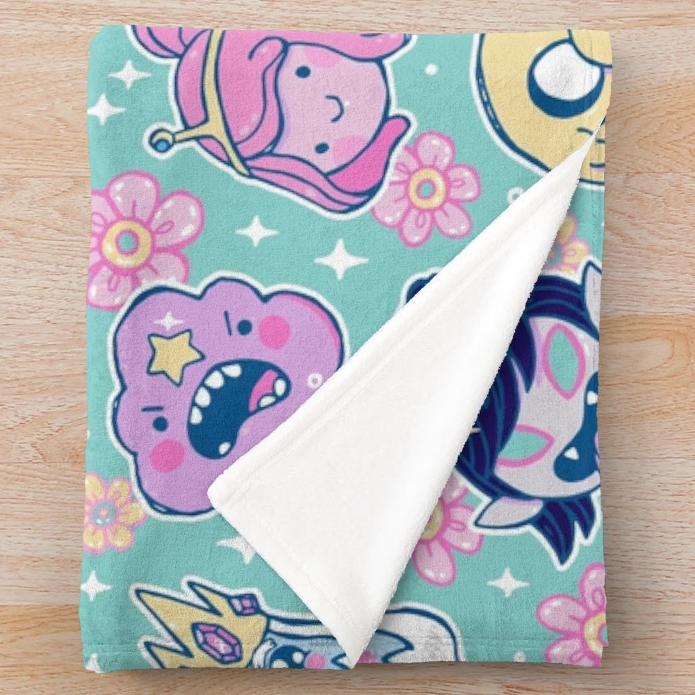 Adventure Time Inspired Plush Blanket with Kawaii Fan Art Design