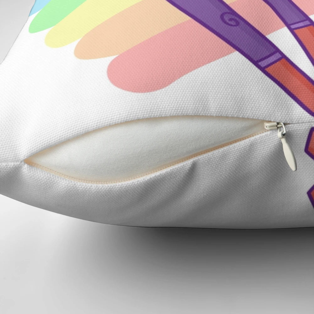 Vibrant and colorful Adventure Time-inspired pillow featuring Marceline and Princess Bubblegum in a rainbow design.