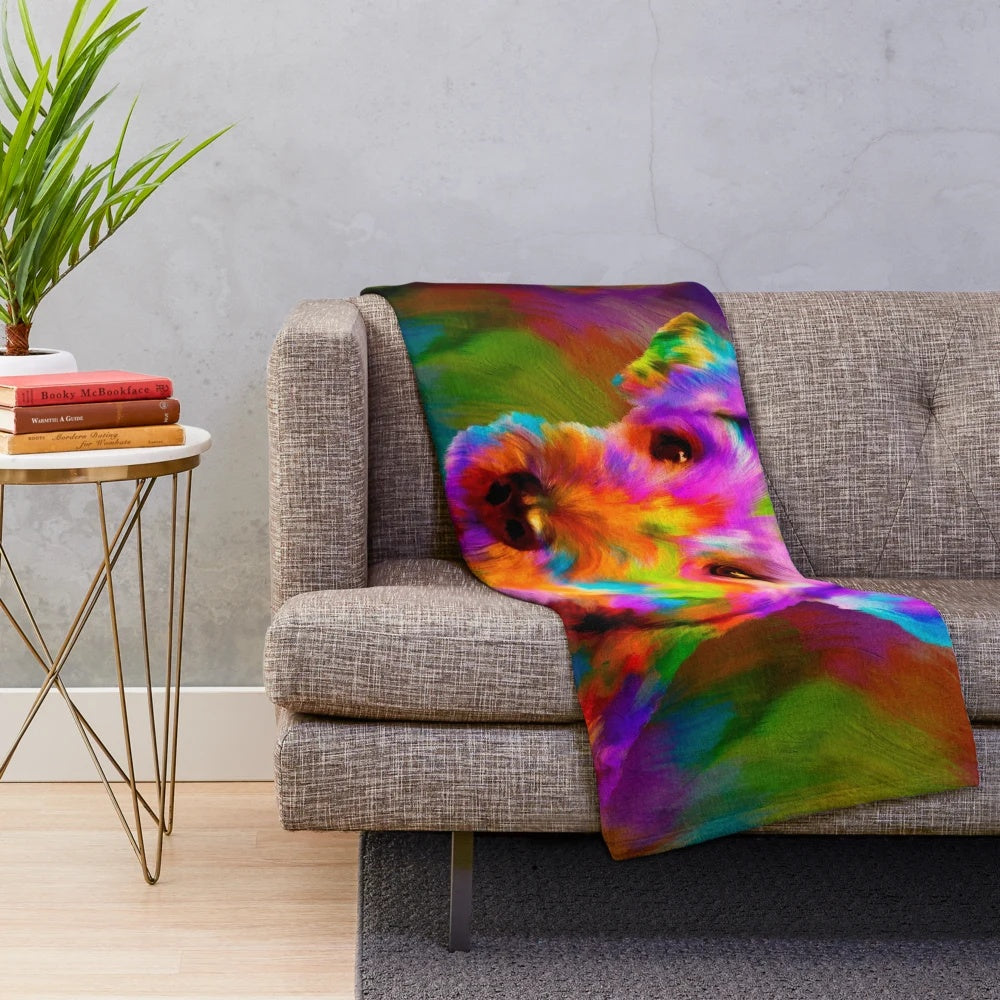 Colorful airedale terrier portrait plush blanket