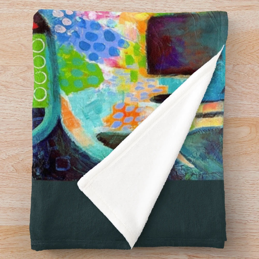 Colorful and whimsical plush blanket featuring abstract and contemporary designs by Australian artist