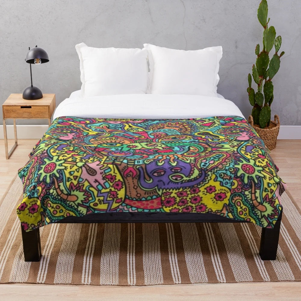 Colorful fantasy animal pattern design plush blanket