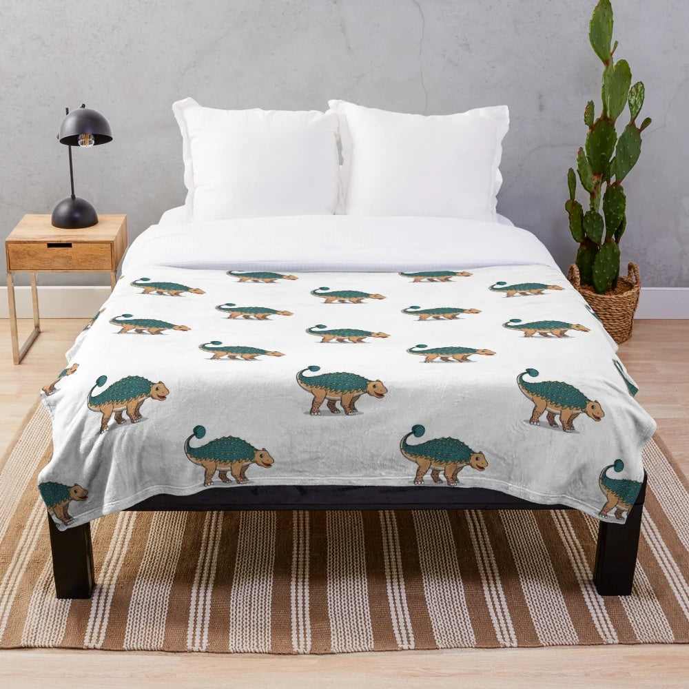 Colorful Ankylosaurus dinosaur plush blanket for cozy home decor