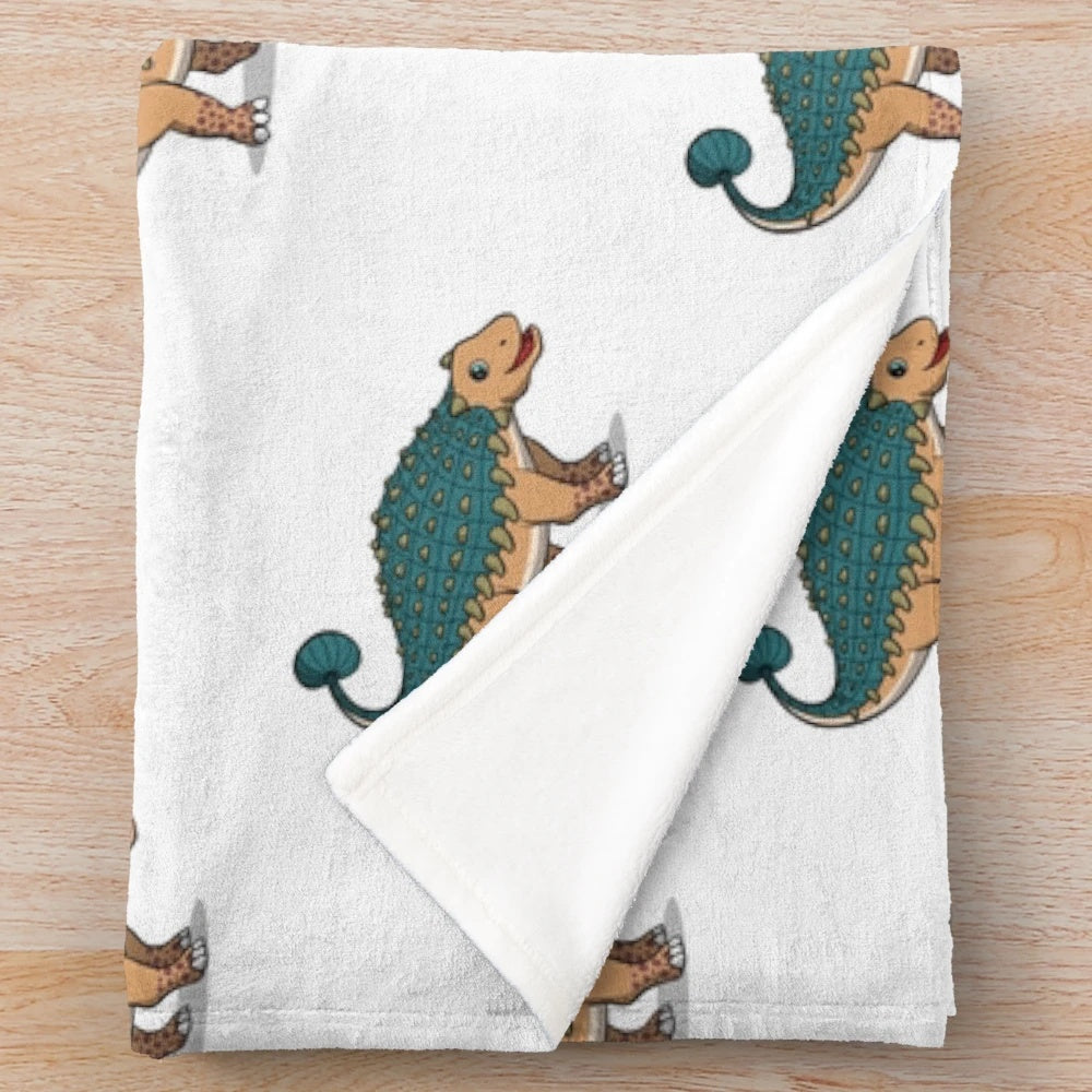 Colorful Ankylosaurus dinosaur plush blanket for cozy home decor