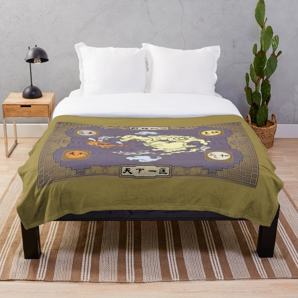 Colorful plush blanket featuring the iconic map from the Avatar: The Last Airbender series
