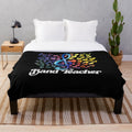 Colorful plush blanket featuring a band teacher design with rainbows, hearts, and a retro style
