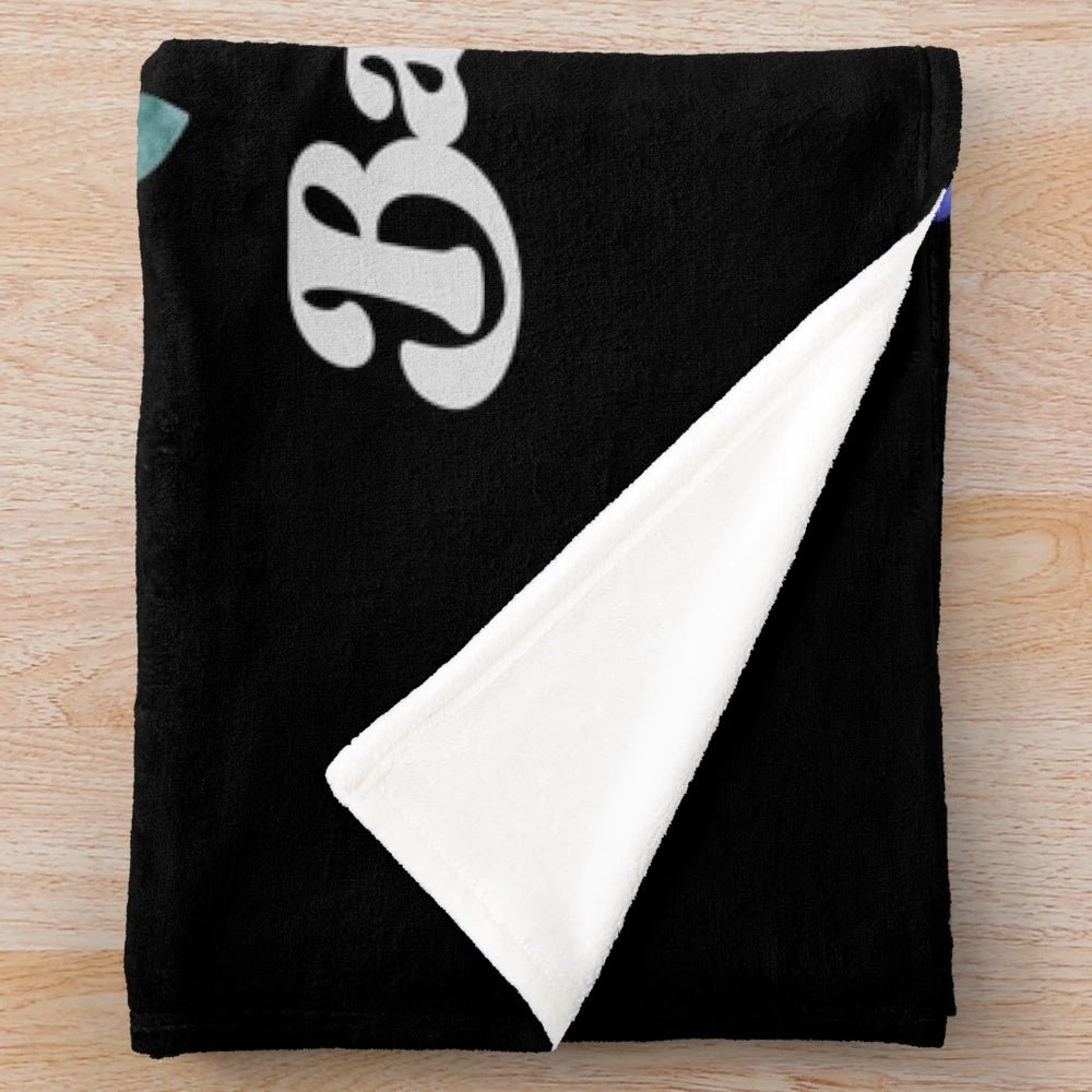 Colorful plush blanket featuring a band teacher design with rainbows, hearts, and a retro style